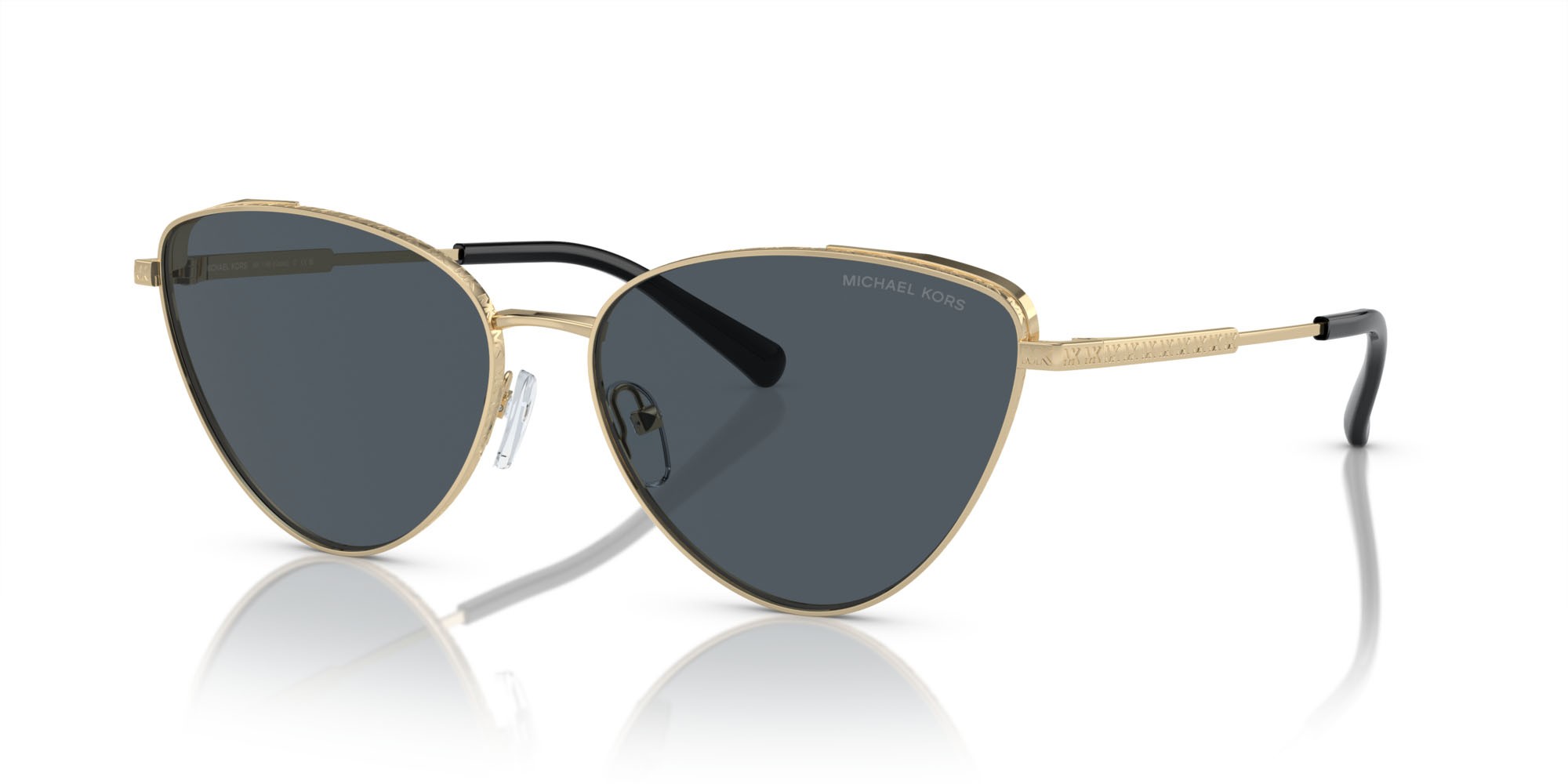Sunglasses Michael Kors Cortez MK 1140 (10146G) color oro chiaro shape cat eye lenses grigio scuro tinta unita