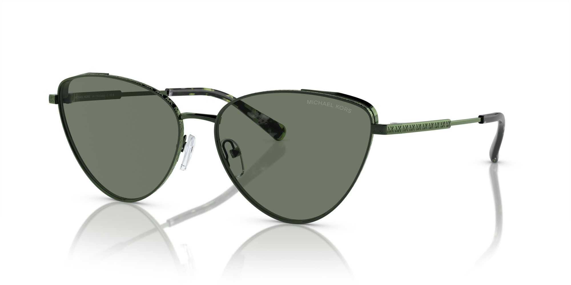 Occhiali da sole Michael Kors Cortez MK 1140 (18943H) colore verde amazzonia metallizzato forma cat eye lenti verde