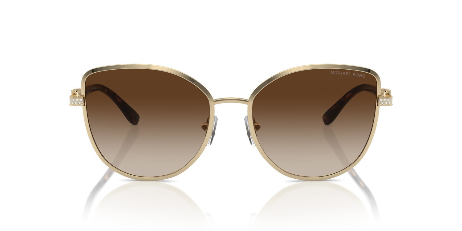 Occhiali da sole Michael Kors Catalonia MK 1144B (101413) colore oro chiaro brillante forma cat eye lenti marrone sfumato
