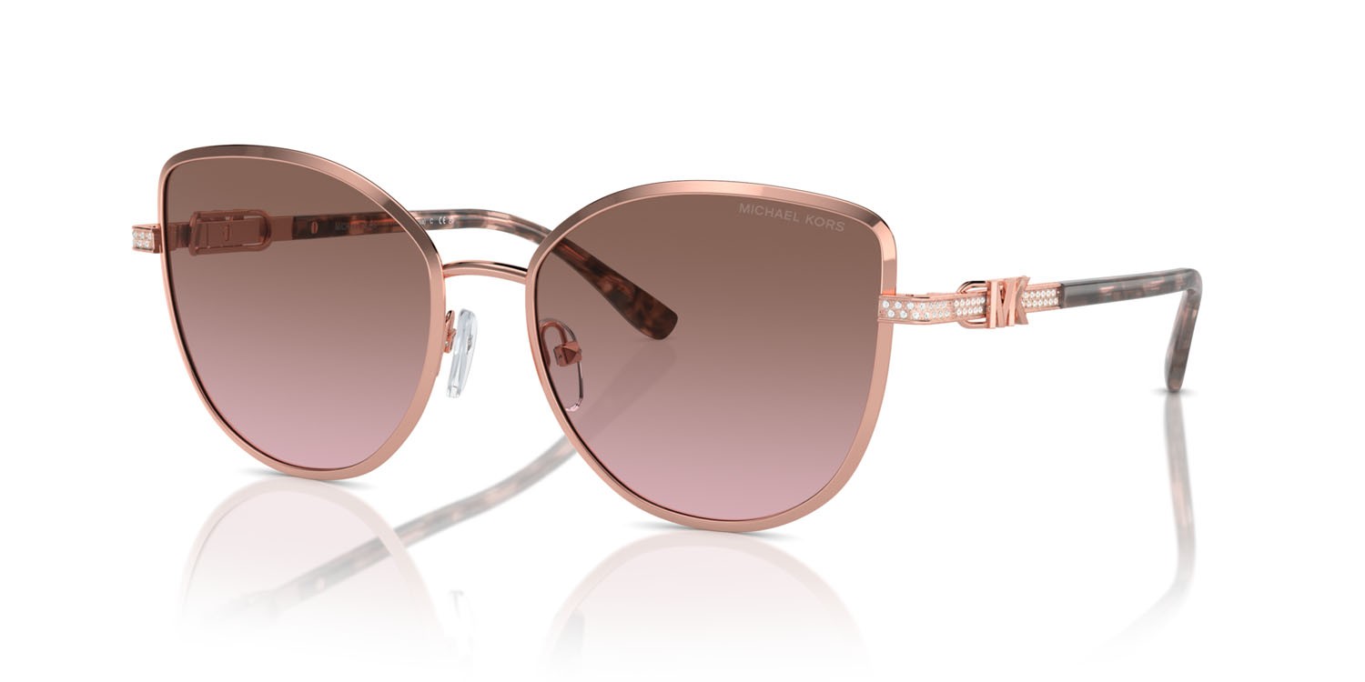 Sonnenbrillen Michael Kors Catalonia MK 1144B (110814) farbe rose gold lucido form cat-eye gläser light brown pink