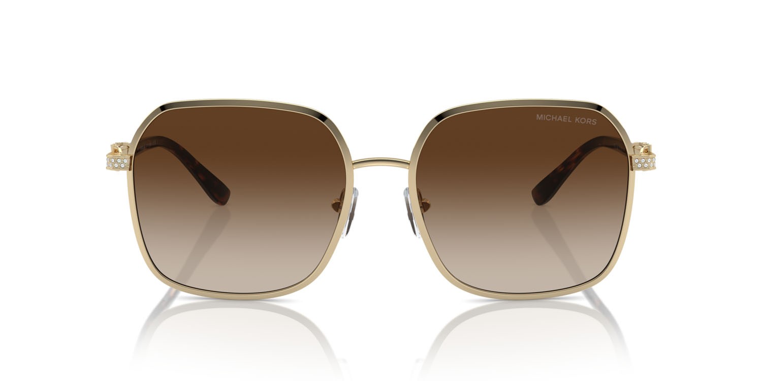 Occhiali da sole Michael Kors Cadiz MK 1145B (101413) colore oro chiaro brillante forma quadrato lenti marrone sfumato
