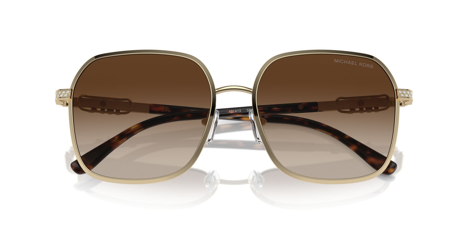 Occhiali da sole Michael Kors Cadiz MK 1145B (101413) colore oro chiaro brillante forma quadrato lenti marrone sfumato
