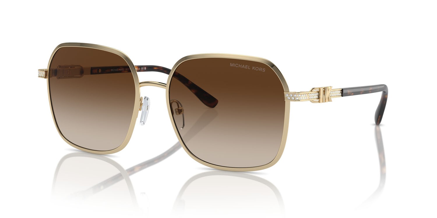 Occhiali da sole Michael Kors Cadiz MK 1145B (101413) colore oro chiaro brillante forma quadrato lenti marrone sfumato