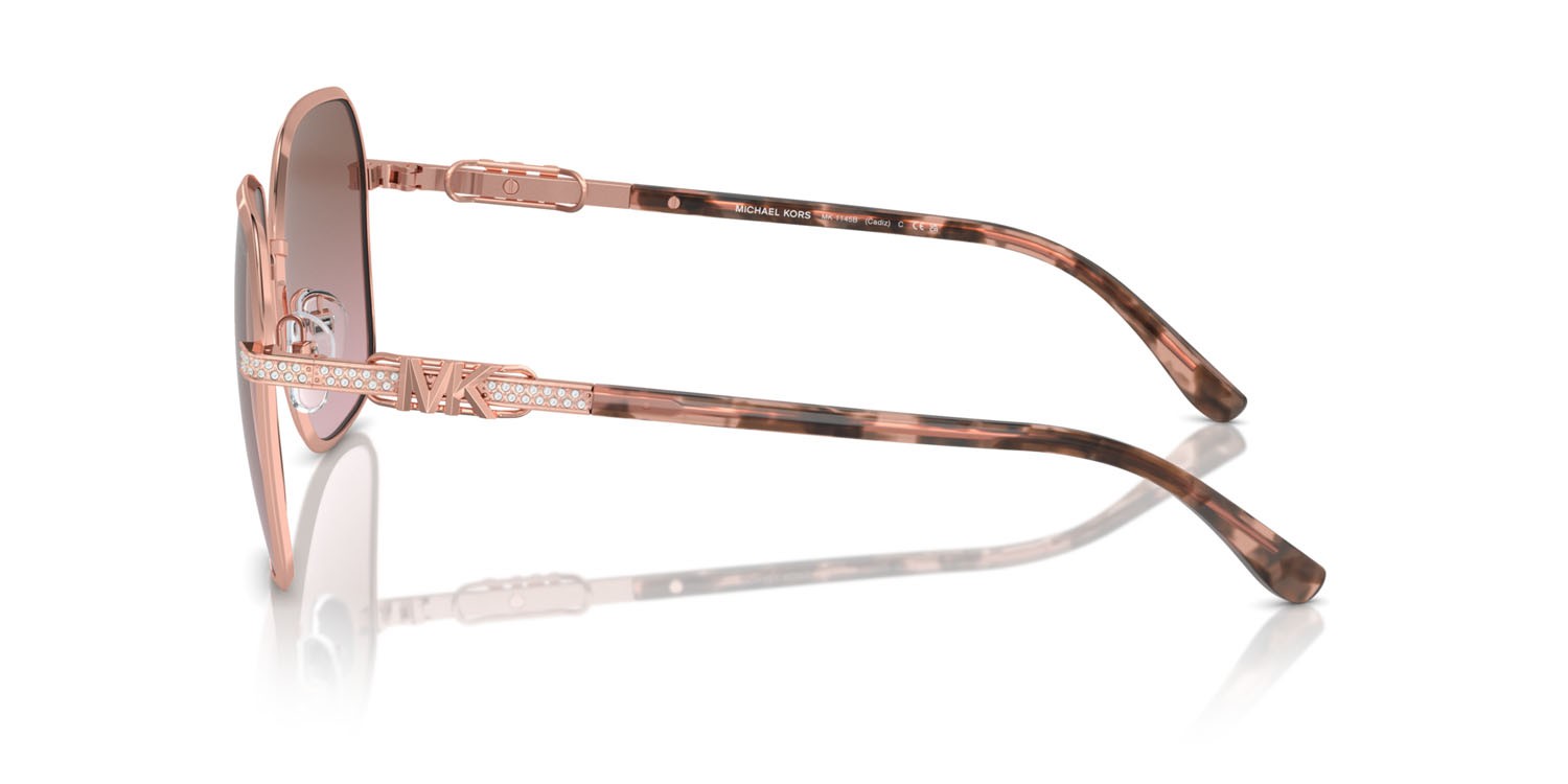 Sunglasses Michael Kors Cadiz MK 1145B (110814) color rose gold lucido shape square lenses marrone chiaro sfumato rosa