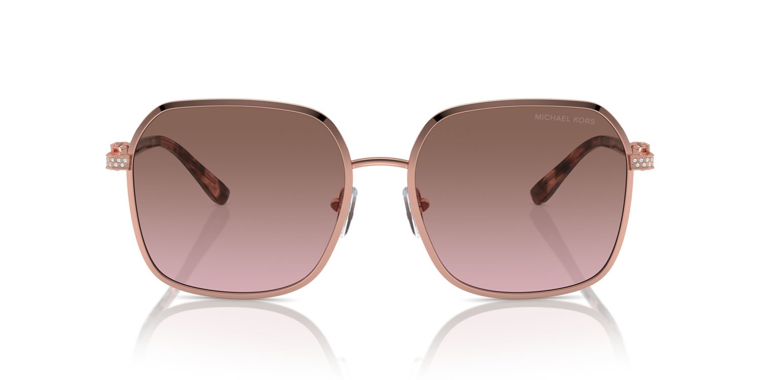 Sunglasses Michael Kors Cadiz MK 1145B (110814) color rose gold lucido shape square lenses marrone chiaro sfumato rosa