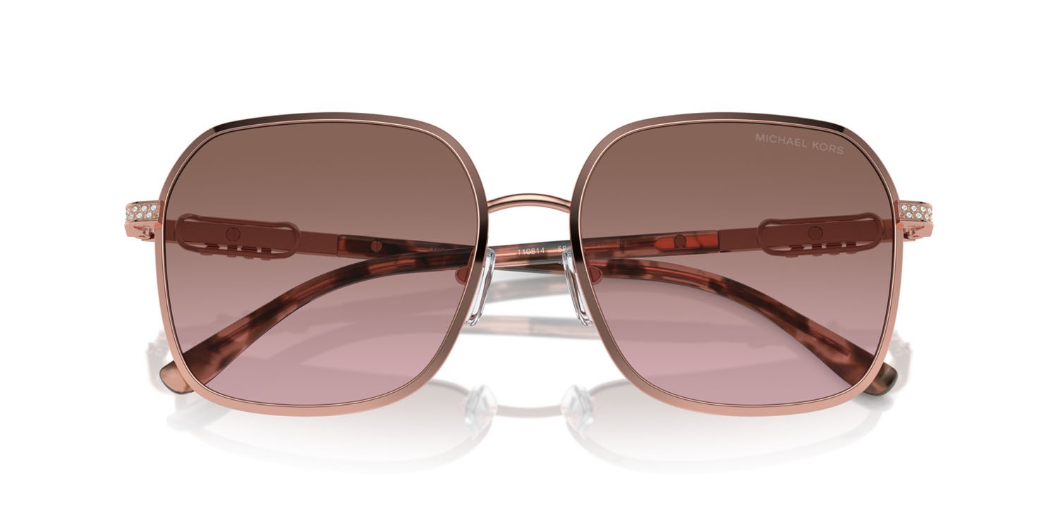 Sunglasses Michael Kors Cadiz MK 1145B (110814) color rose gold lucido shape square lenses marrone chiaro sfumato rosa