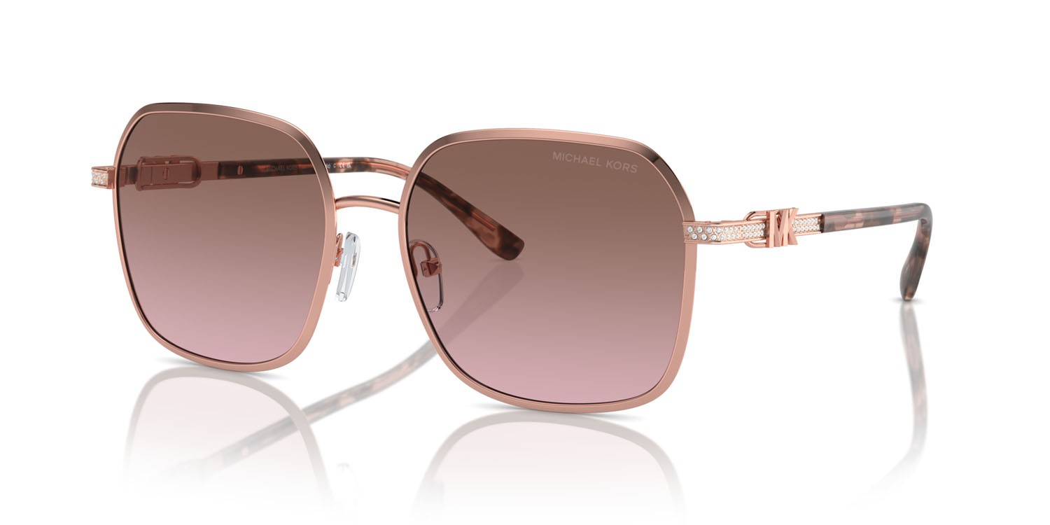 Sunglasses Michael Kors Cadiz MK 1145B (110814) color rose gold lucido shape square lenses marrone chiaro sfumato rosa