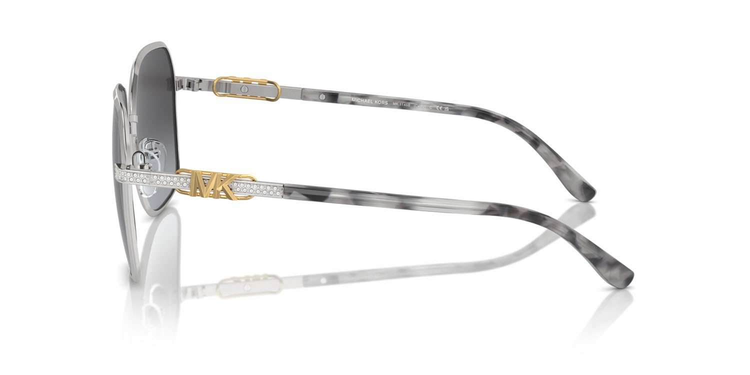 Sonnenbrillen Michael Kors Cadiz MK 1145B (18938G) farbe argento lucido form quadratisch gläser blu navy sfumato