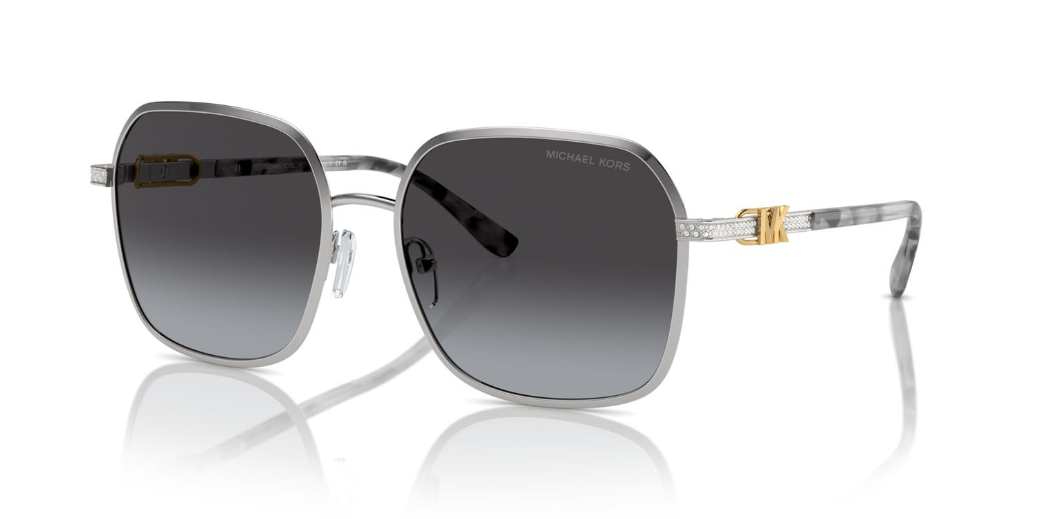 Sonnenbrillen Michael Kors Cadiz MK 1145B (18938G) farbe argento lucido form quadratisch gläser blu navy sfumato