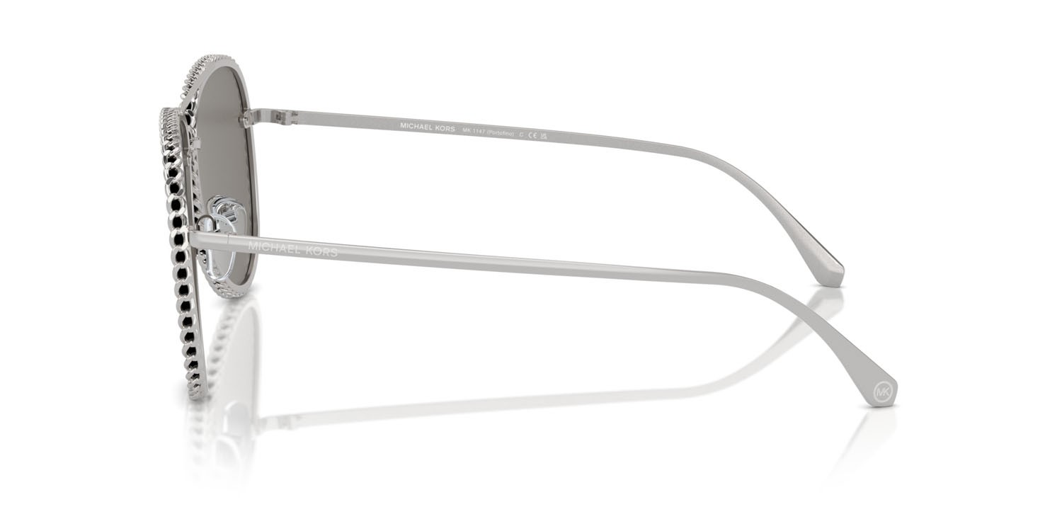 Occhiali da sole Michael Kors Portofino MK 1147 (18936G) colore argento lucido forma aviator lenti argento specchiato