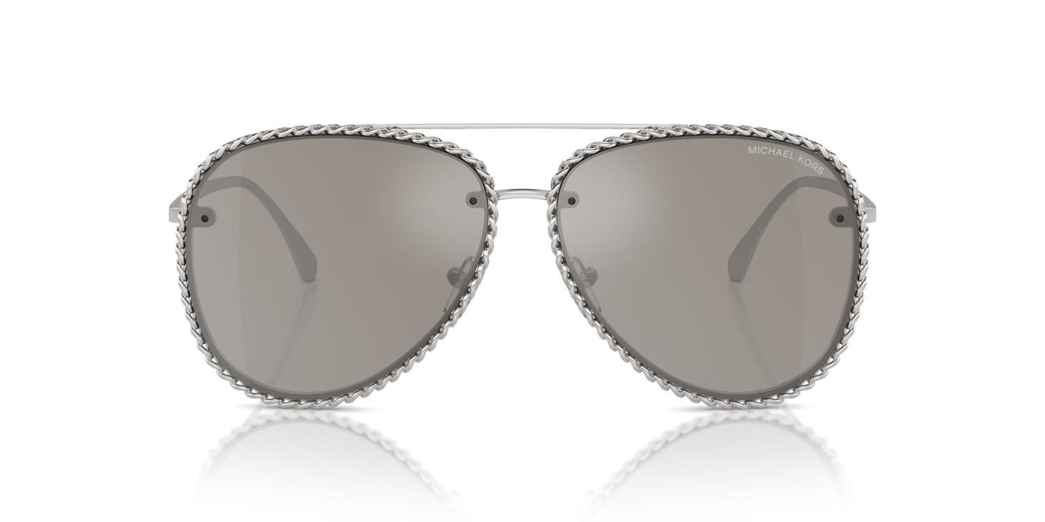 Occhiali da sole Michael Kors Portofino MK 1147 (18936G) colore argento lucido forma aviator lenti argento specchiato