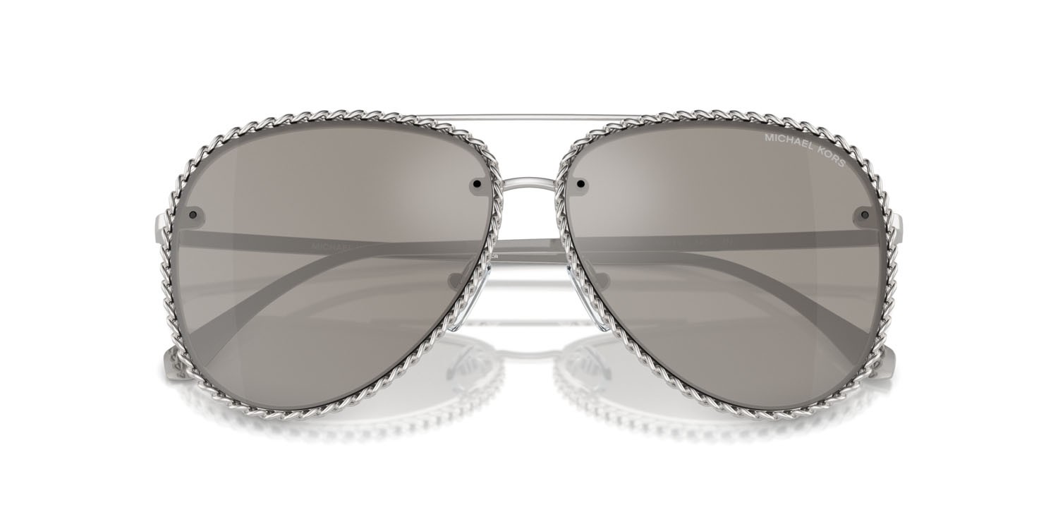 Occhiali da sole Michael Kors Portofino MK 1147 (18936G) colore argento lucido forma aviator lenti argento specchiato