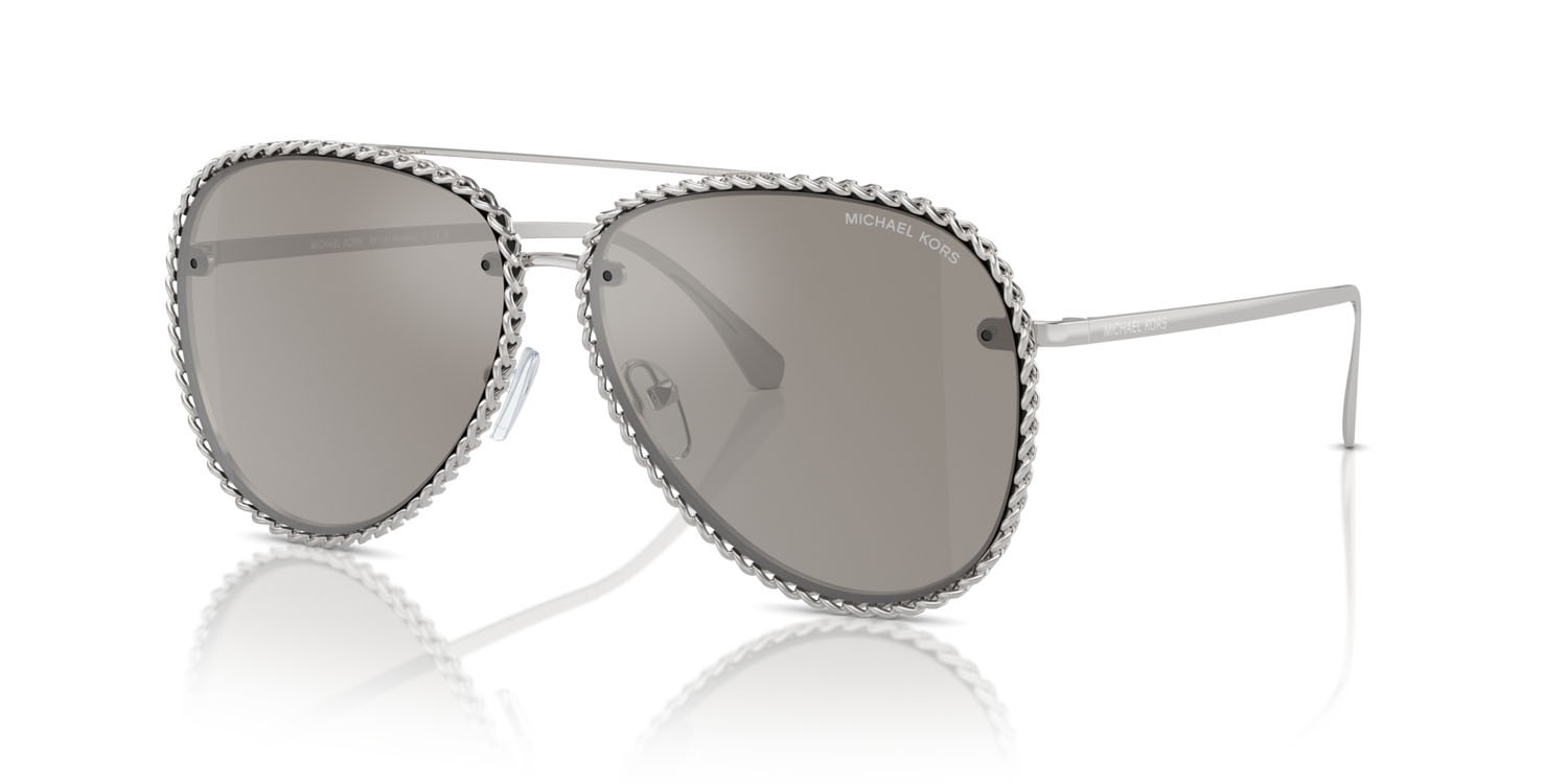 Occhiali da sole Michael Kors Portofino MK 1147 (18936G) colore argento lucido forma aviator lenti argento specchiato