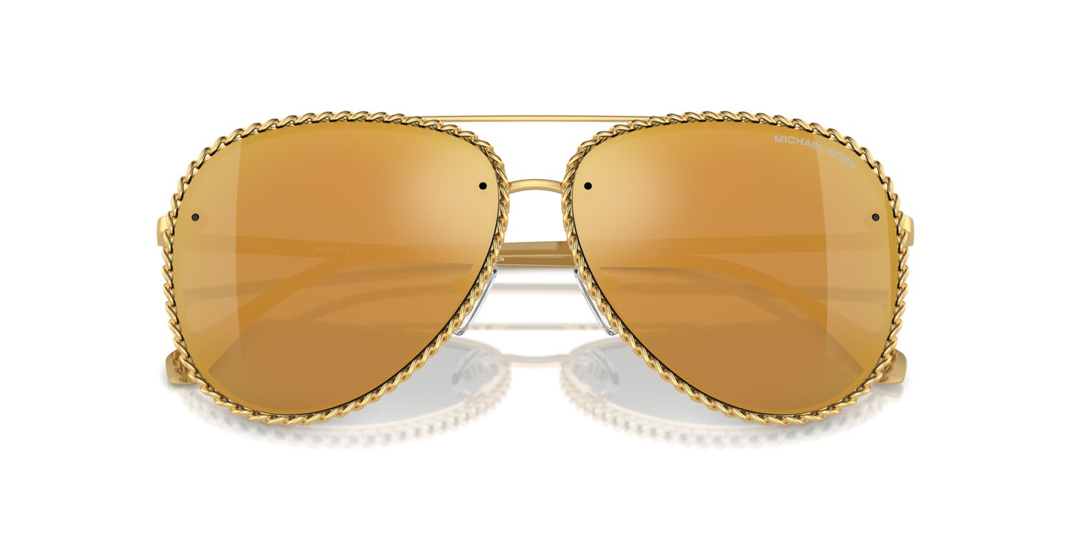 Occhiali da sole Michael Kors Portofino MK 1147 (18967P) colore shiny yellow gold forma aviator lenti specchiata oro