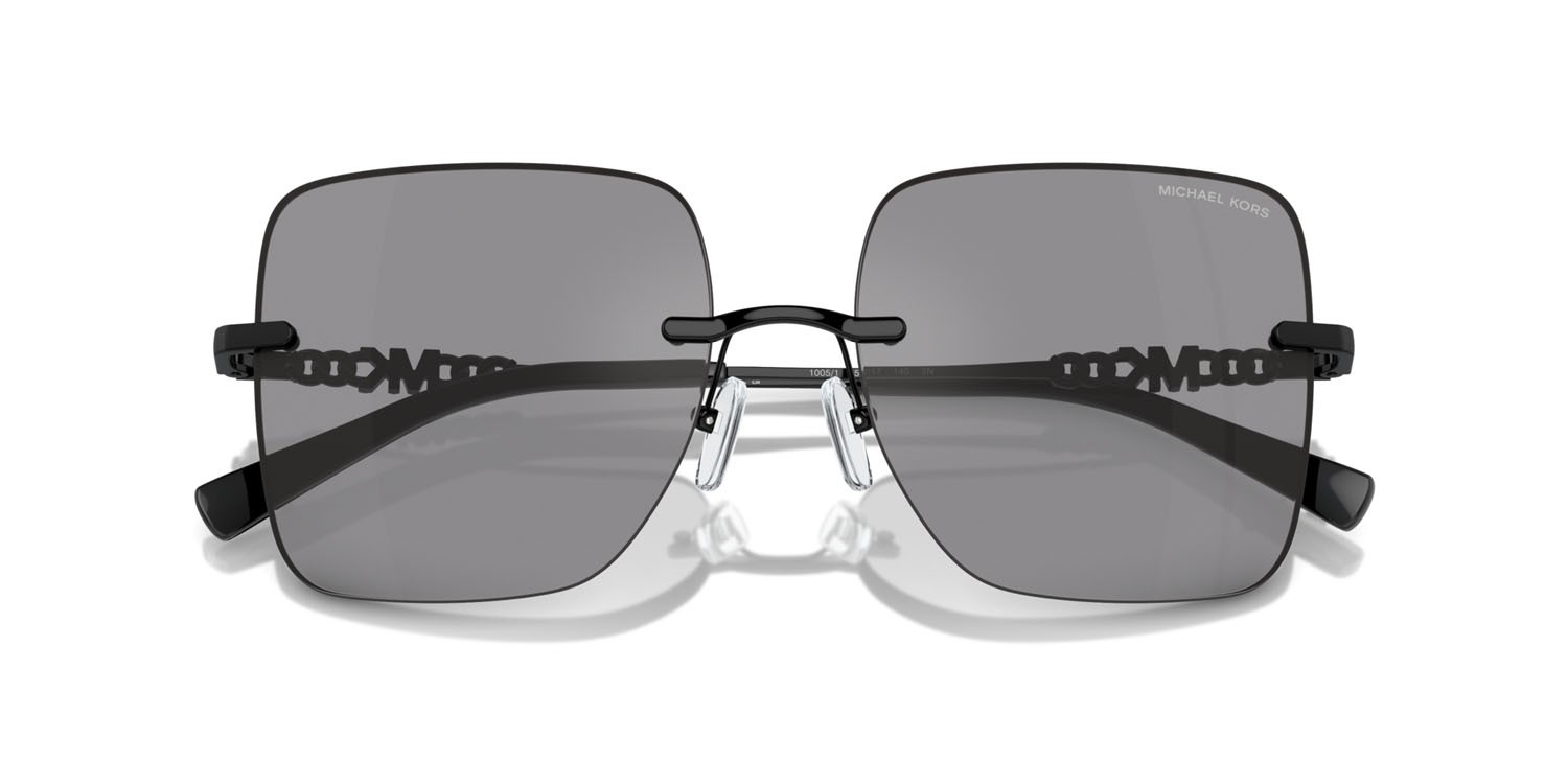 Occhiali da sole Michael Kors Québec MK 1150 (1005/1) colore grey solid back mirror forma quadrato lenti grigio/nero
