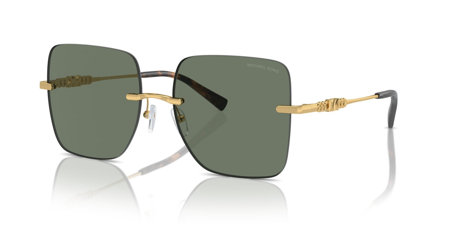 Occhiali da sole Michael Kors Québec MK 1150 (18963H) colore verde tinta unita forma quadrato lenti verde tinta unita