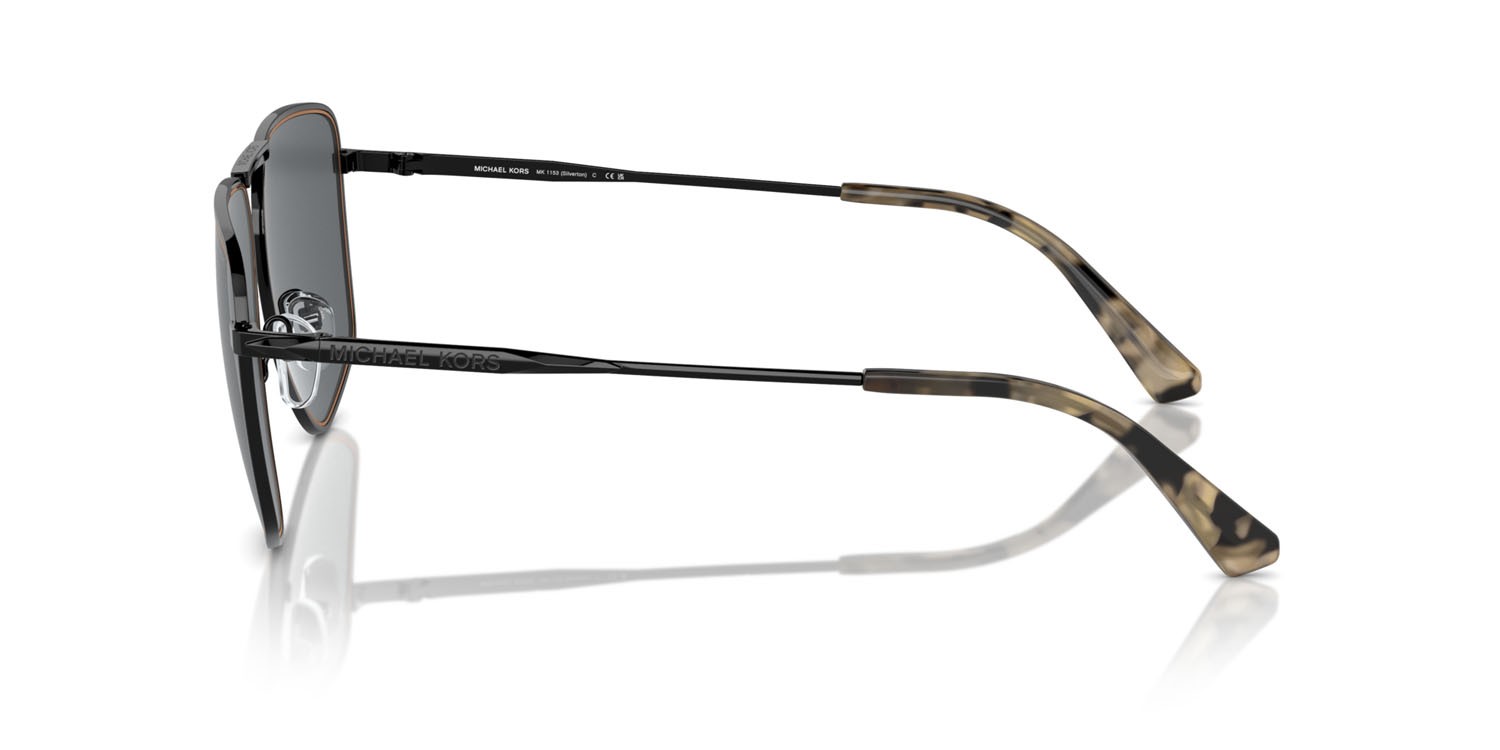 Occhiali da sole Michael Kors Silverton MK 1153 (100587) colore nero lucido forma aviator lenti grigio scuro tinta unita