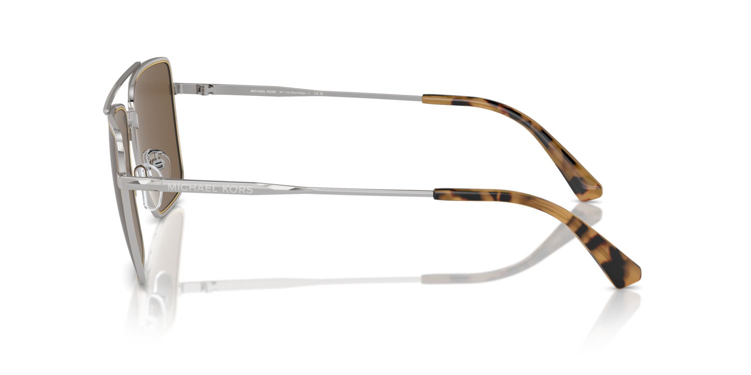Occhiali da sole Michael Kors Blue Ridge MK 1154 (189373) colore argento lucido forma quadrato lenti marrone tinta unita
