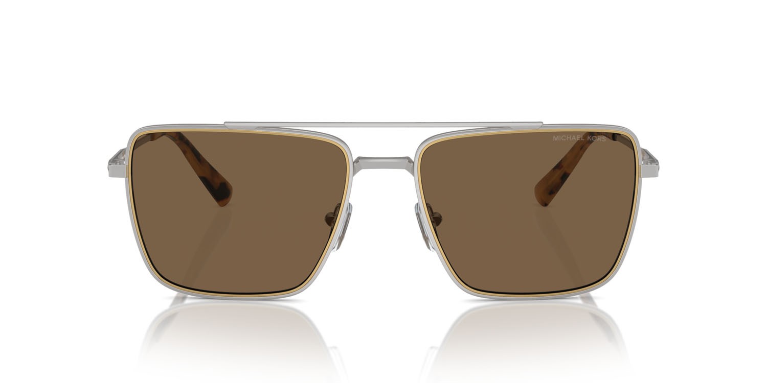 Occhiali da sole Michael Kors Blue Ridge MK 1154 (189373) colore argento lucido forma quadrato lenti marrone tinta unita