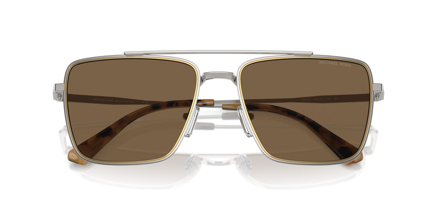 Occhiali da sole Michael Kors Blue Ridge MK 1154 (189373) colore argento lucido forma quadrato lenti marrone tinta unita