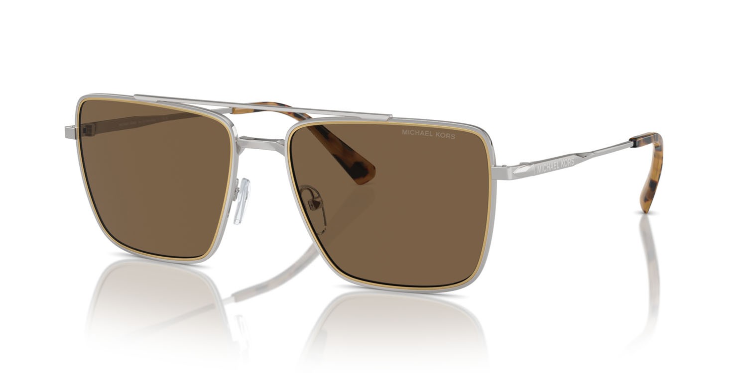 Occhiali da sole Michael Kors Blue Ridge MK 1154 (189373) colore argento lucido forma quadrato lenti marrone tinta unita
