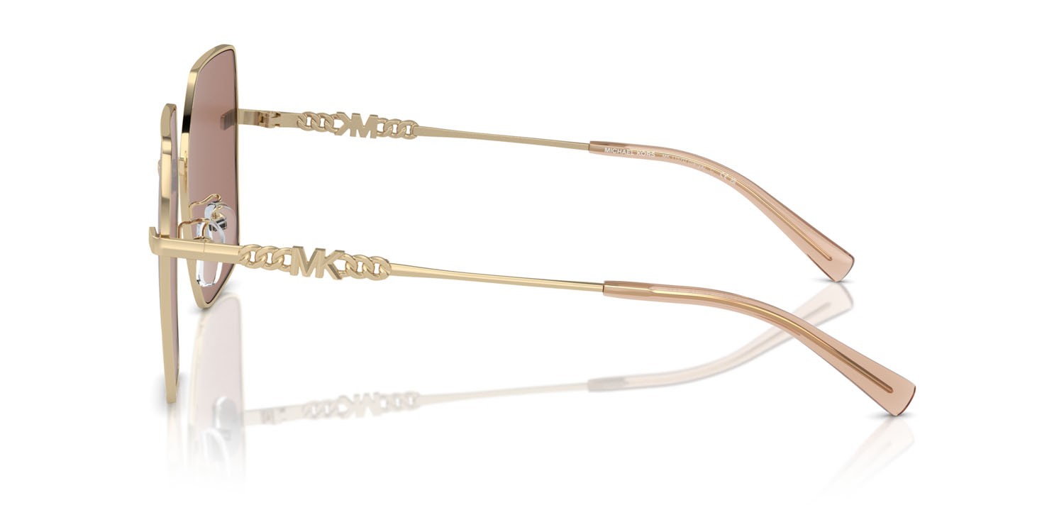 Occhiali da sole Michael Kors Sanya MK 1157D (101403) colore oro chiaro brillante forma quadrato lenti marrone chiaro tinta unita