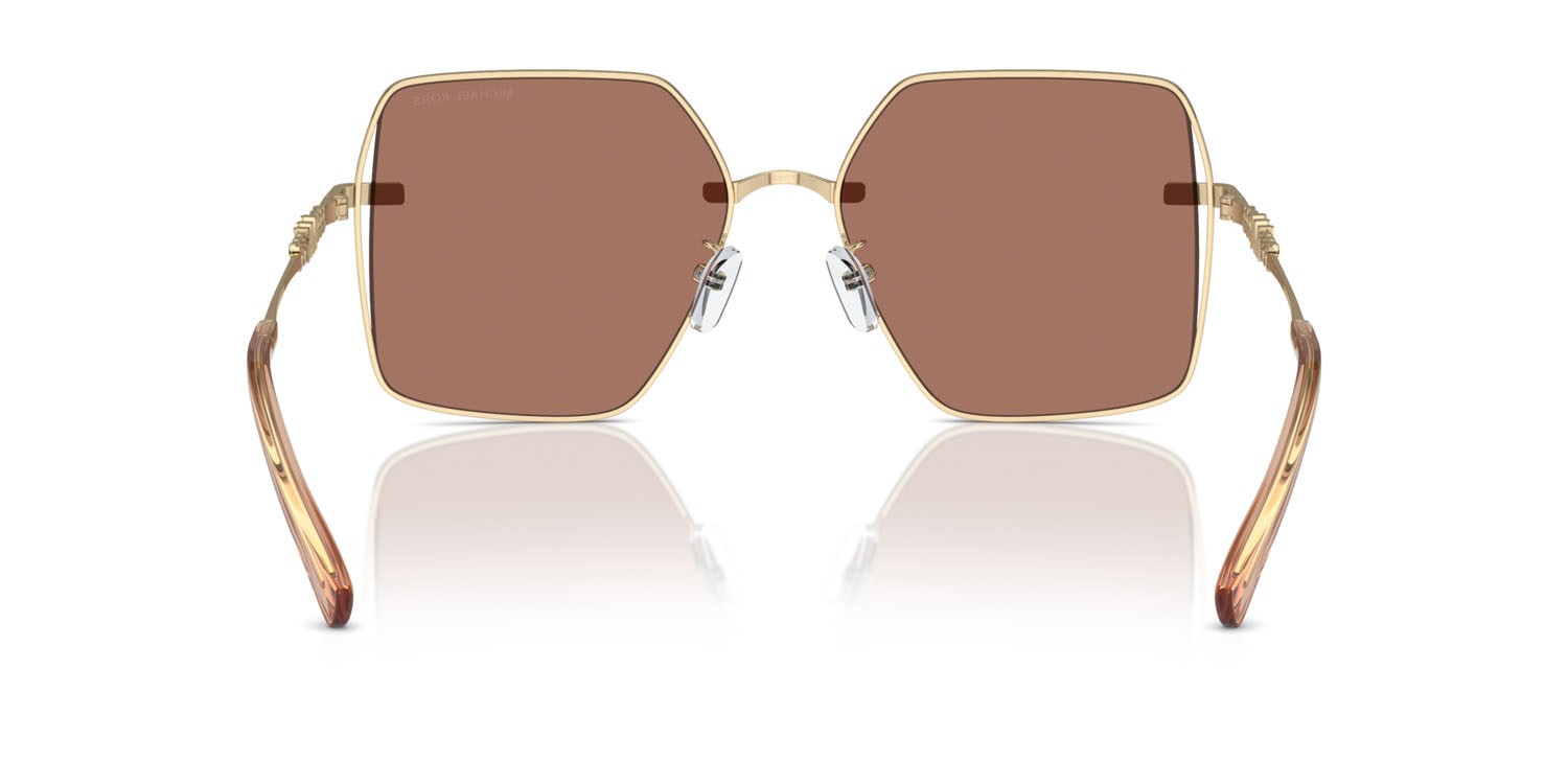Occhiali da sole Michael Kors Sanya MK 1157D (101403) colore oro chiaro brillante forma quadrato lenti marrone chiaro tinta unita