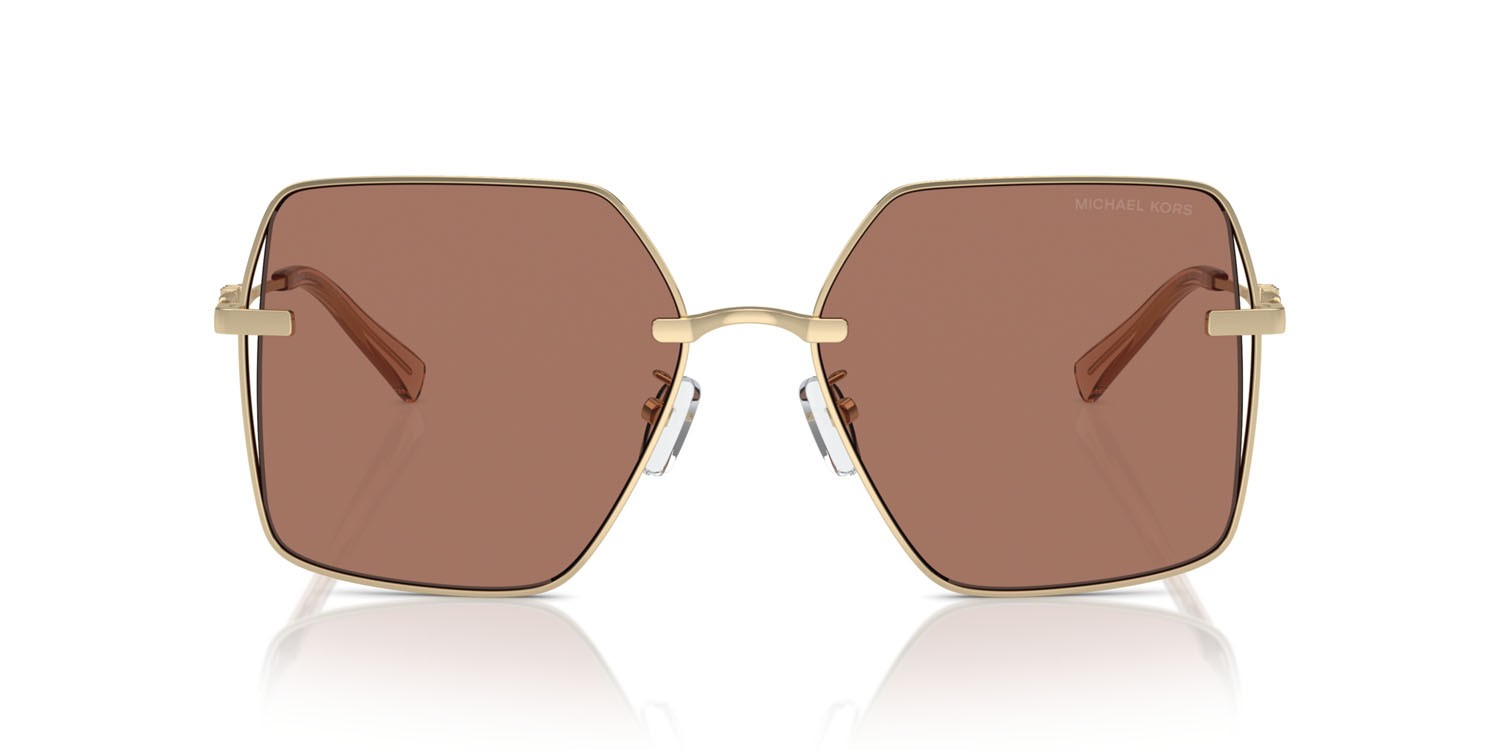 Occhiali da sole Michael Kors Sanya MK 1157D (101403) colore oro chiaro brillante forma quadrato lenti marrone chiaro tinta unita