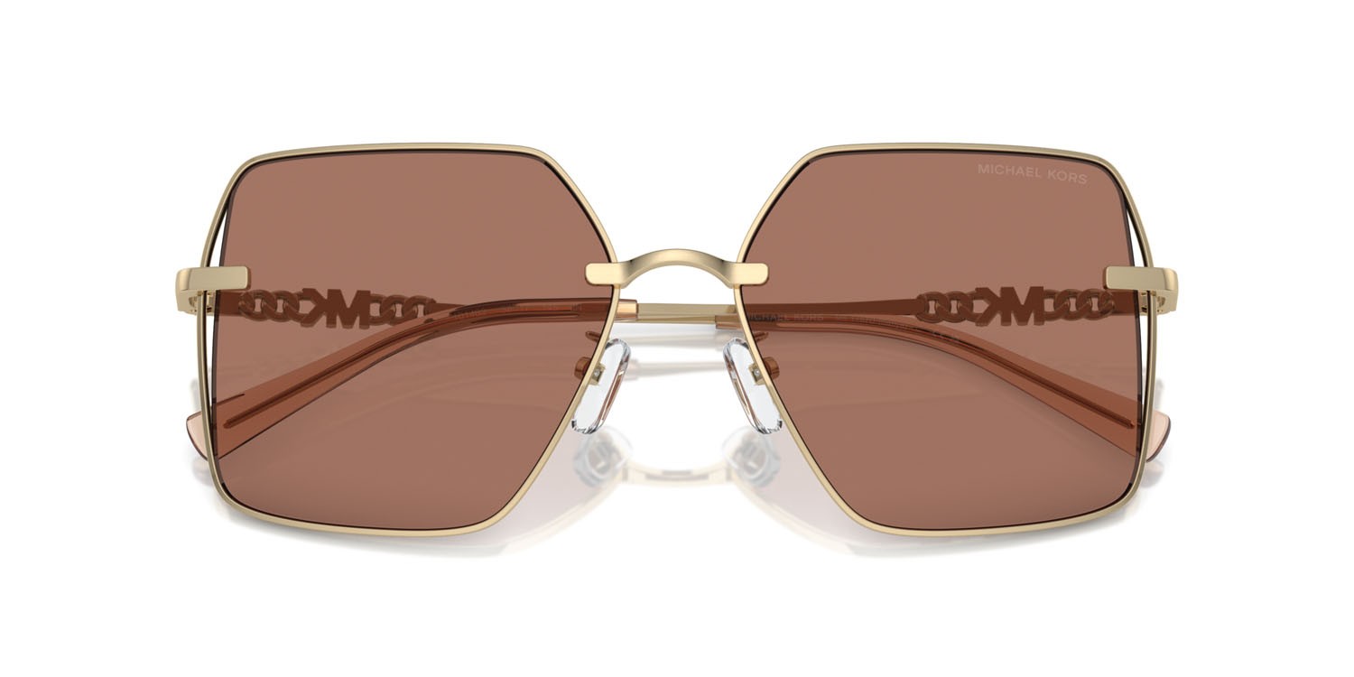 Occhiali da sole Michael Kors Sanya MK 1157D (101403) colore oro chiaro brillante forma quadrato lenti marrone chiaro tinta unita