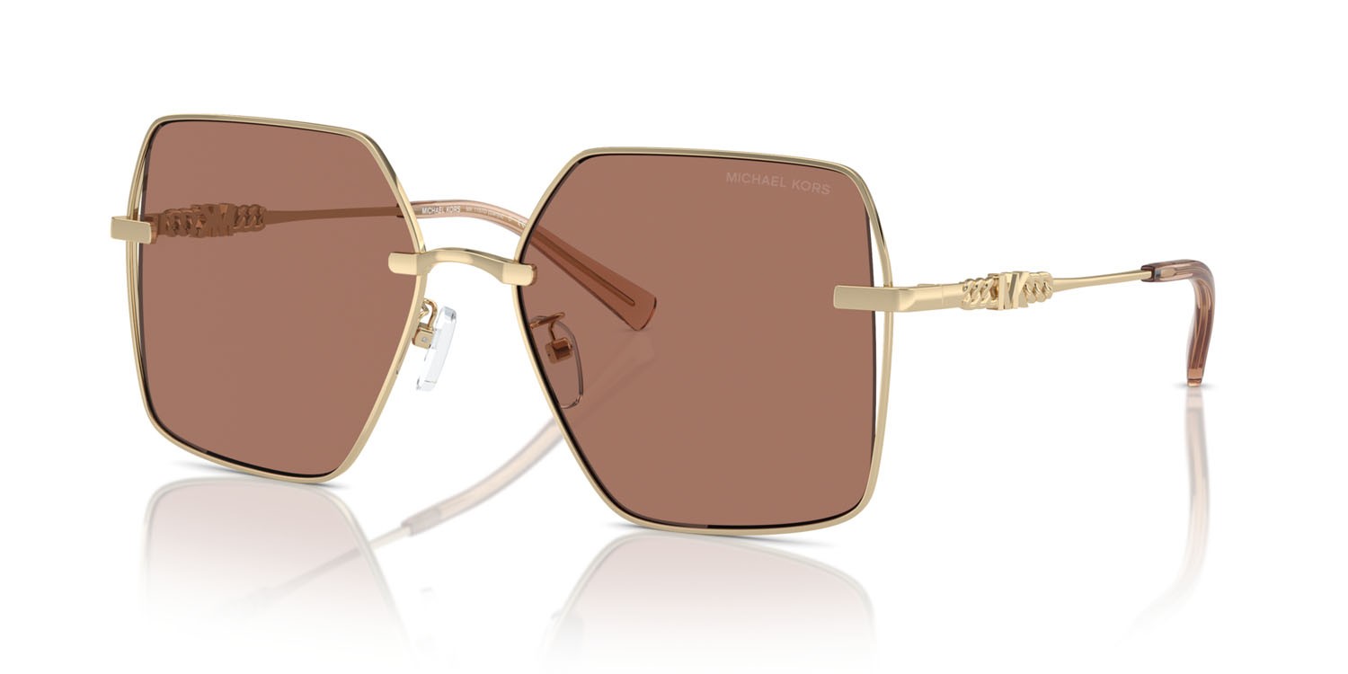 Occhiali da sole Michael Kors Sanya MK 1157D (101403) colore oro chiaro brillante forma quadrato lenti marrone chiaro tinta unita