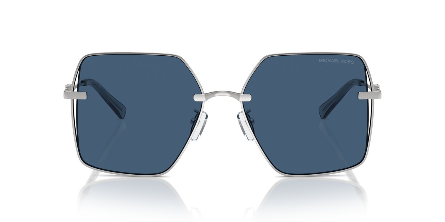 Sonnenbrillen Michael Kors Sanya MK 1157D (18938G) farbe argento lucido form quadratisch gläser blu tinta unita