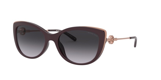 Sunglasses Michael Kors South hampton MK 2127U (33448G) color cordovan shape cat eye lenses dark grey gradient