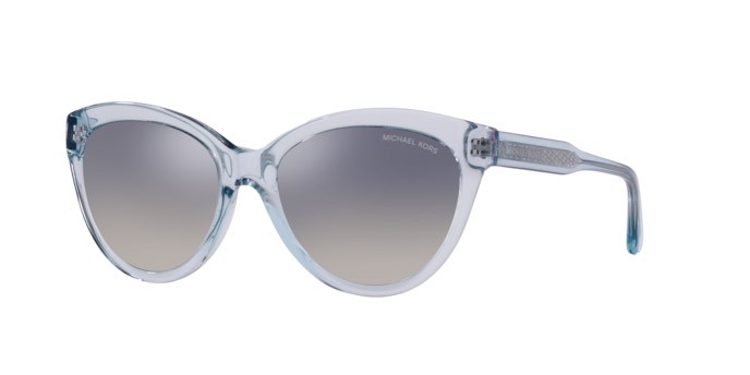 Sonnenbrillen Michael Kors Makena MK 2158 (3104V6) farbe transparent blue form cat-eye gläser blue grey gradient silver mirr