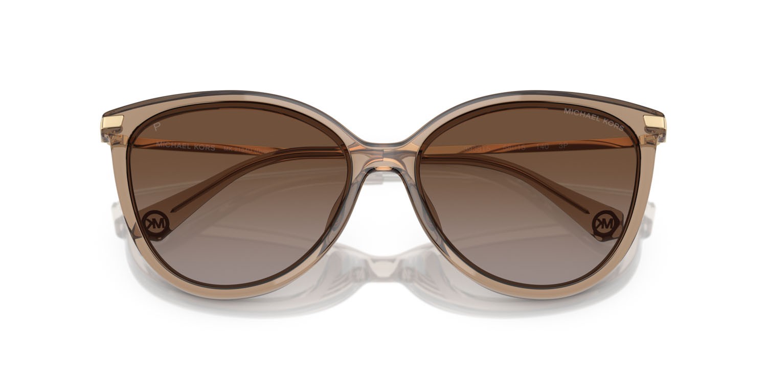 Occhiali da sole Michael Kors Dupont MK 2184U (3938T5) colore marrone trasparente forma cat eye lenti polarized marrone sfumata