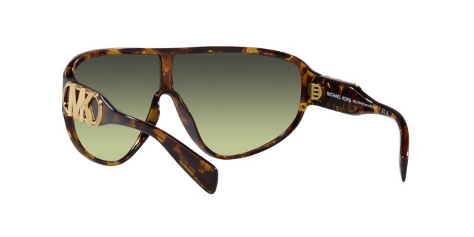 Occhiali da sole Michael Kors Empire Shield MK 2194 (30060N) colore dark tort forma irregolare lenti verde chiaro sfumato