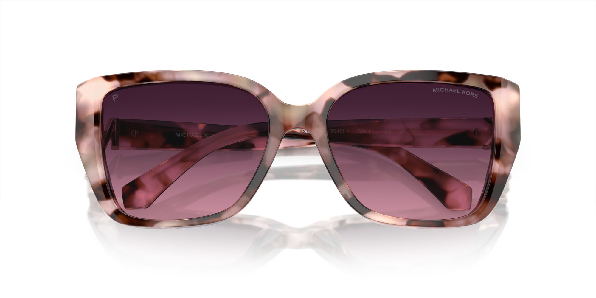 Occhiali da sole Michael Kors Acadia MK 2199 (3946F4) colore rosa perlato tartarugato forma rettangolare lenti polarizzata borgogna sfumato