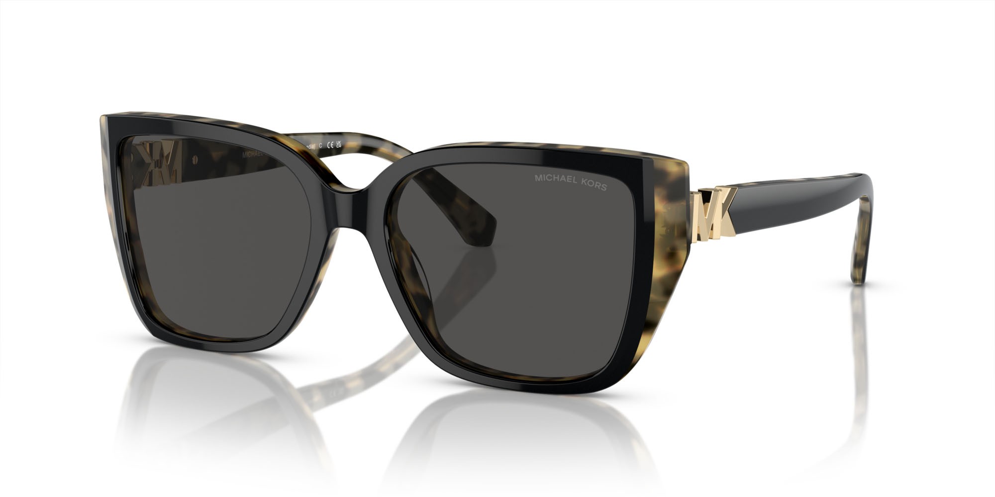 Sunglasses Michael Kors Acadia MK 2199 (395087) color nero bi-strato/ambra tartarugato shape rectangle lenses grigio scuro tinta unita