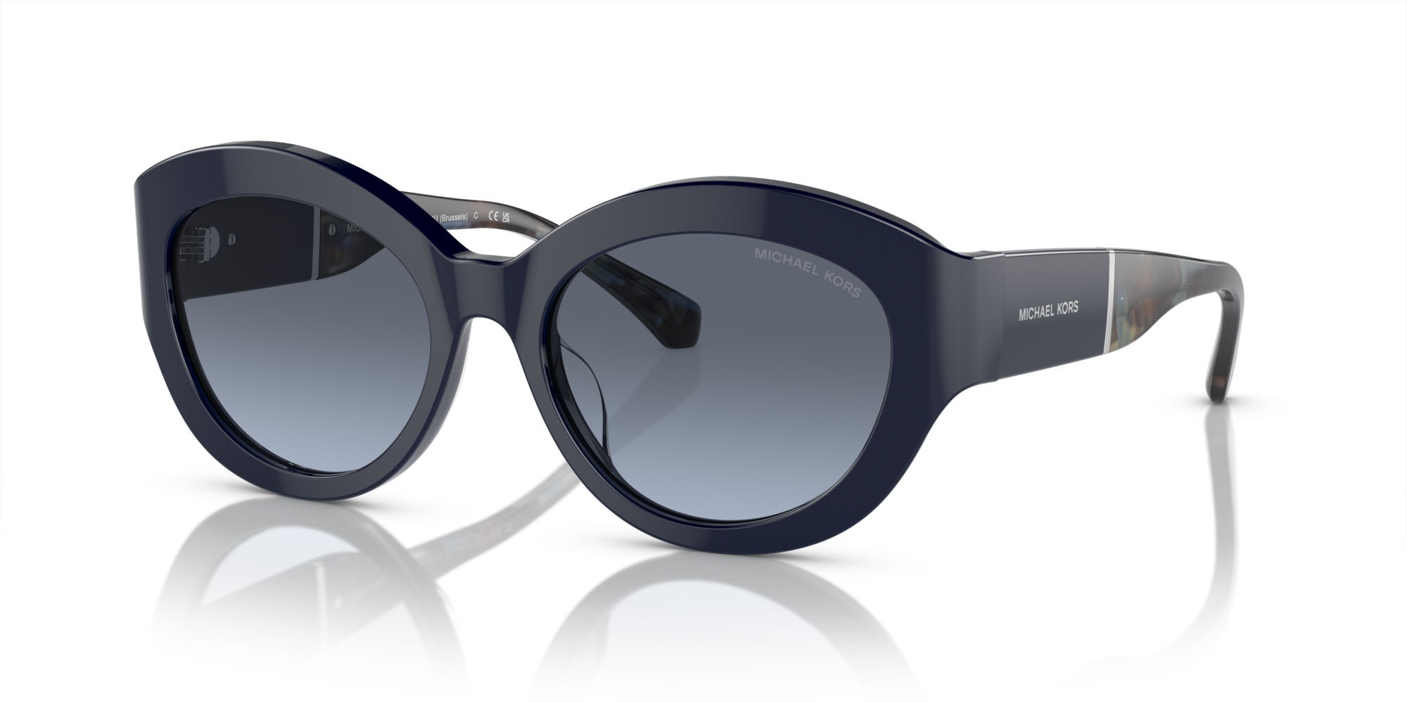Occhiali da sole Michael Kors Brussels MK 2204U (39488F) colore blu forma cat eye lenti grigio sfumato blu