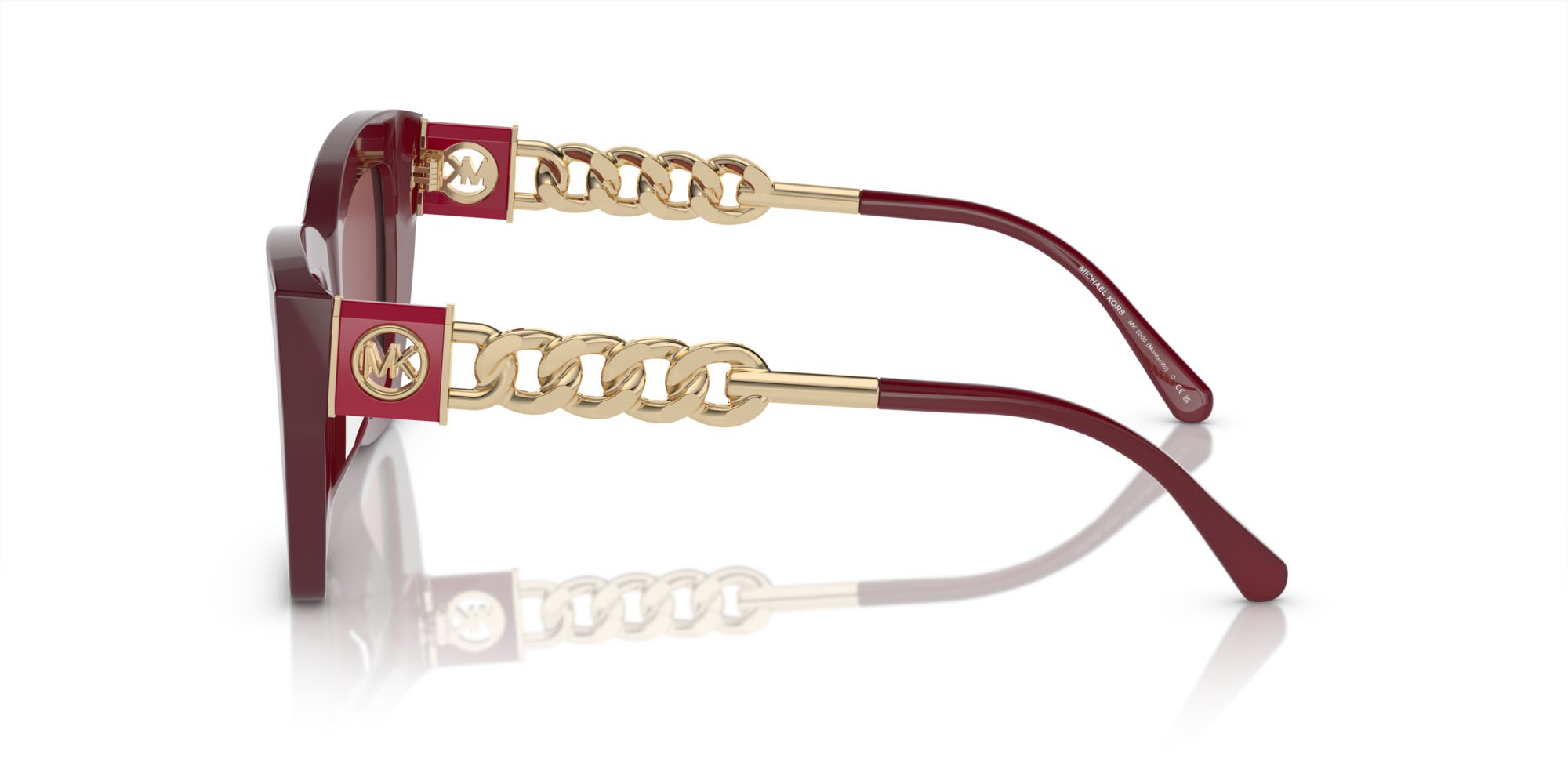 Sunglasses Michael Kors Montecito MK 2205 (394975) color rosso scuro trasparente shape cat eye lenses cordovan