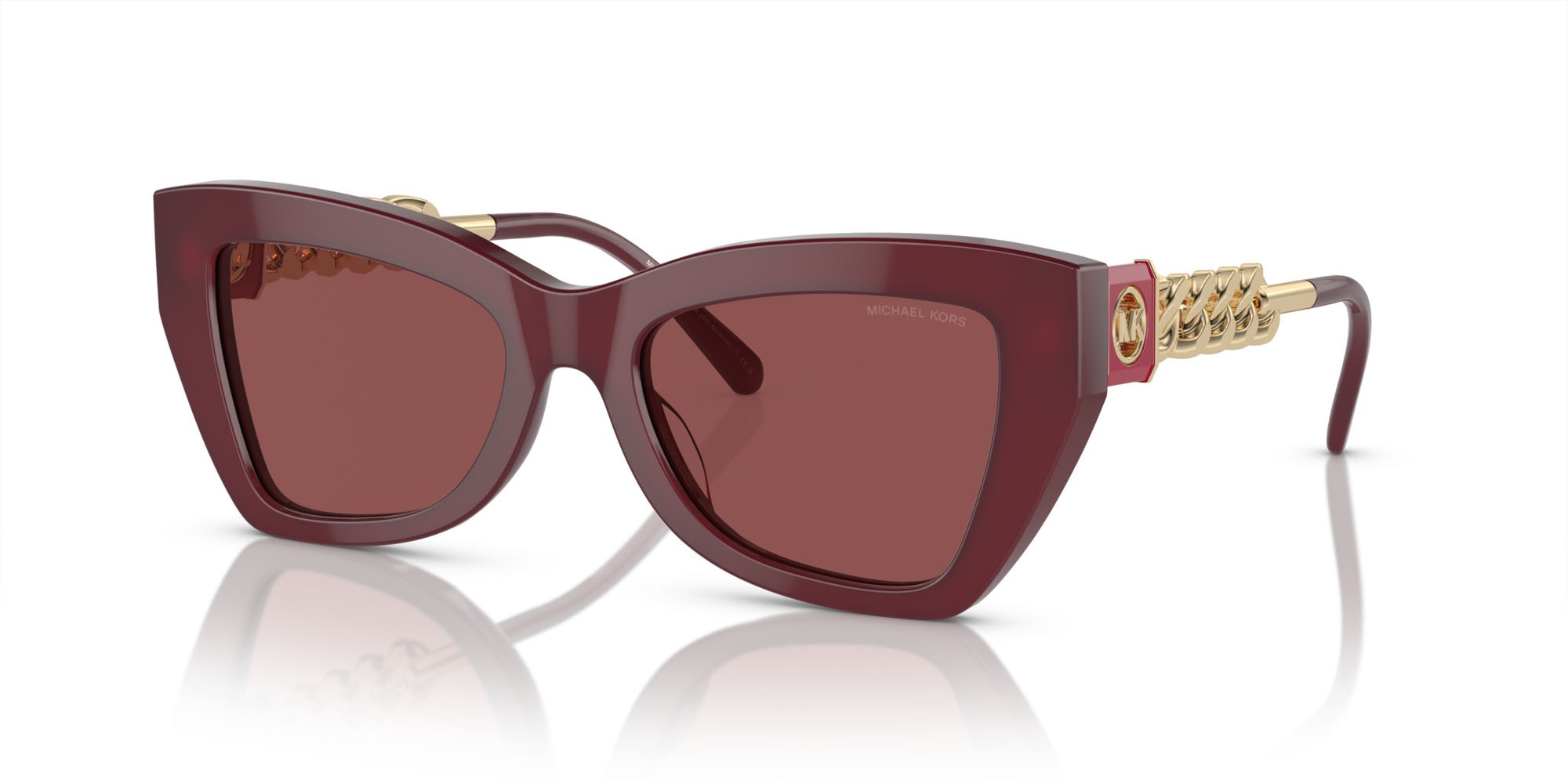Sunglasses Michael Kors Montecito MK 2205 (394975) color rosso scuro trasparente shape cat eye lenses cordovan