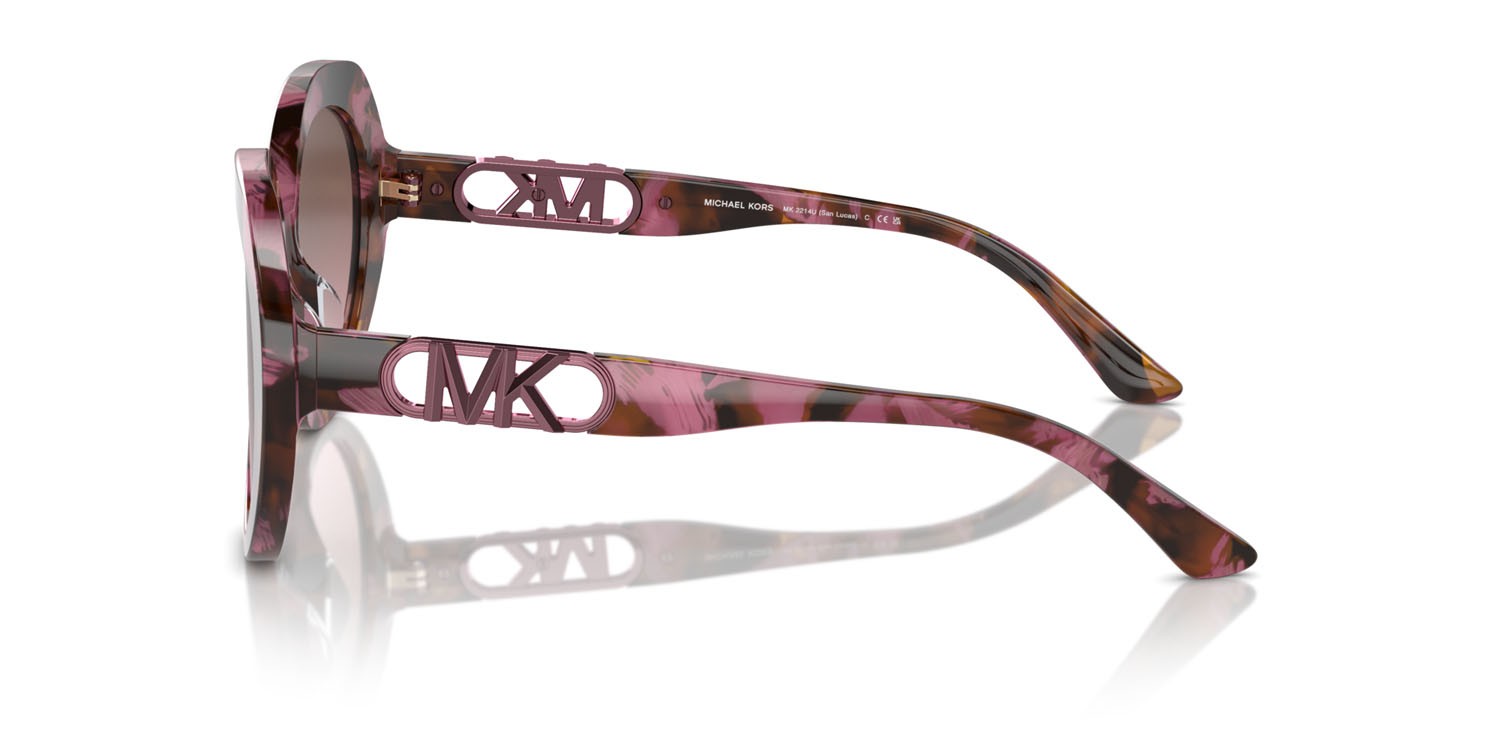 Occhiali da sole Michael Kors San Lucas MK 2214U (39989T) colore plum graphic tortoise forma rotondo lenti cordovan sfumato