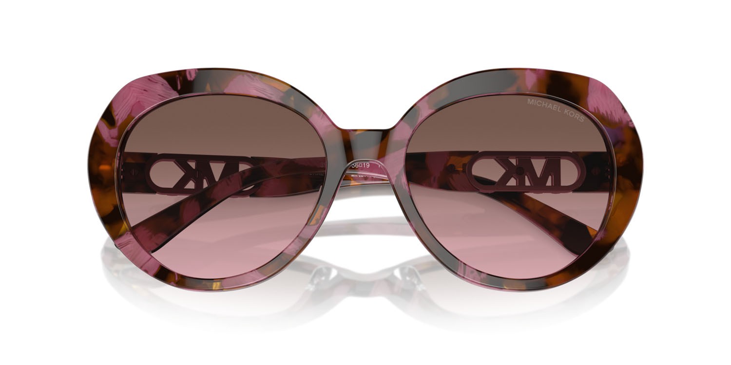 Occhiali da sole Michael Kors San Lucas MK 2214U (39989T) colore plum graphic tortoise forma rotondo lenti cordovan sfumato