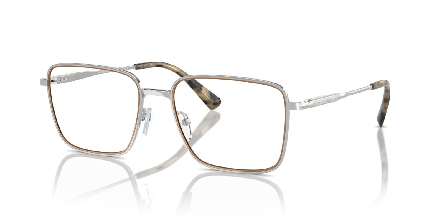 Occhiali da vista Michael Kors Méribel MK 3079 (1893) colore argento lucido forma rettangolare lenti lente demo