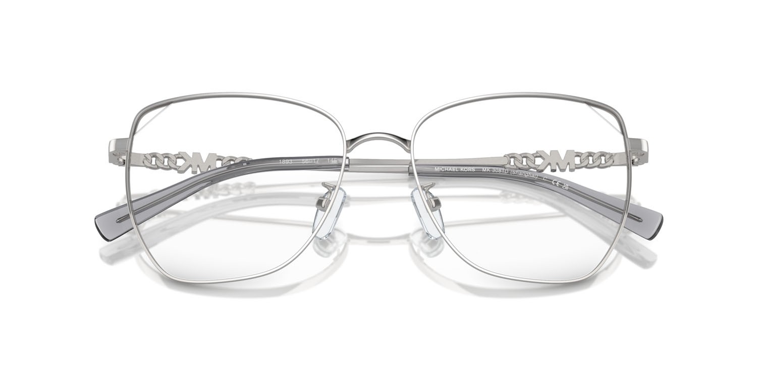 Occhiali da vista Michael Kors Shanghai MK 3081D (1893) colore argento lucido forma cat eye lenti lente demo