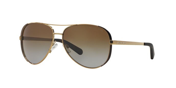 Occhiali da sole Michael Kors Chelsea MK 5004 (1014T5) colore gold/dk chocolate brown forma aviator lenti brown gradient polarized