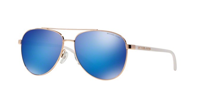 Occhiali da sole Michael Kors Hvar MK 5007 (104525) colore rose gold white forma aviator lenti blue mirror