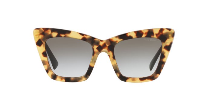 Sonnenbrillen Miu Miu MU 01WS (7S00A7) farbe havana light form cat-eye gläser grey gradient