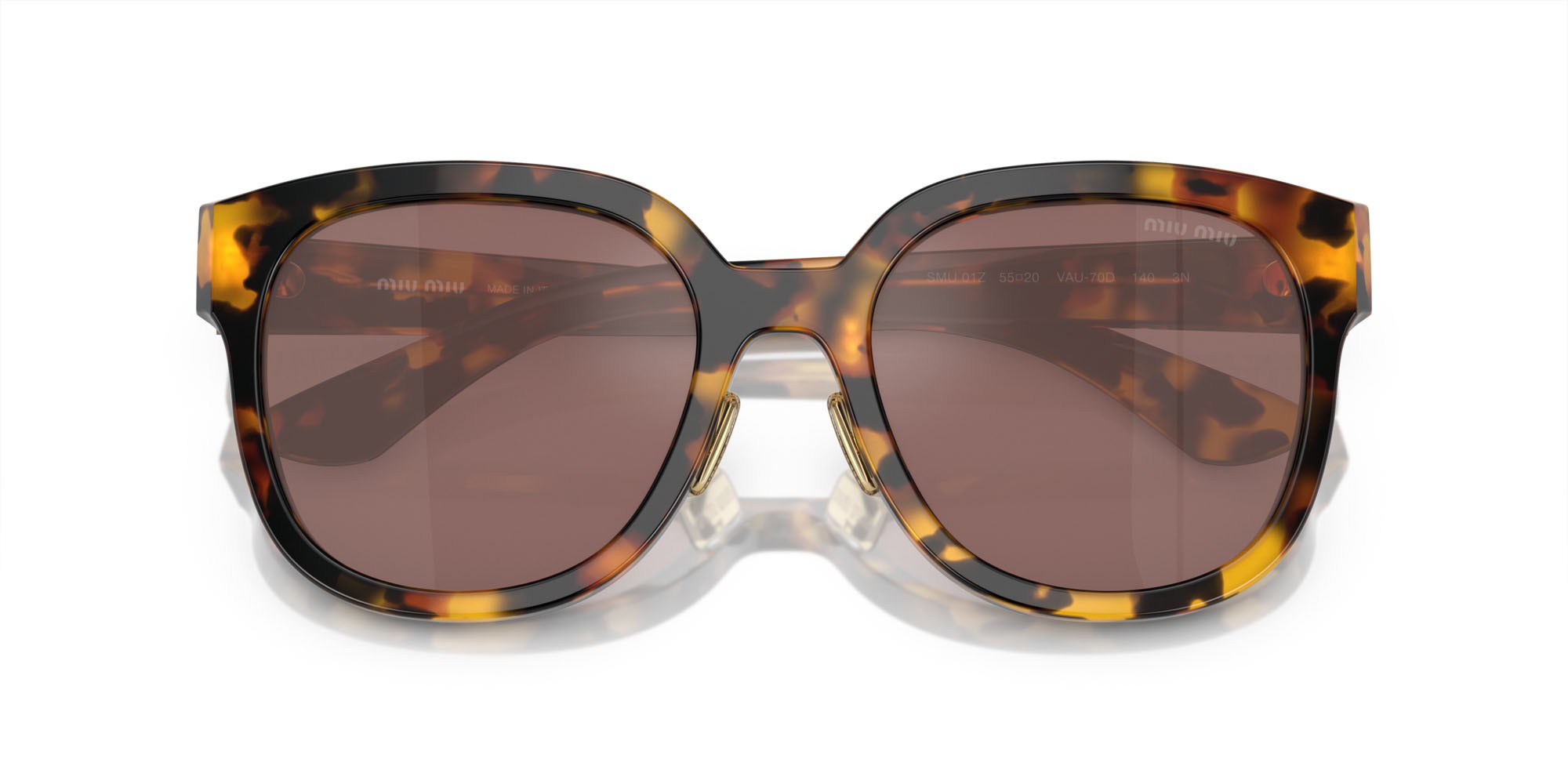 Sunglasses Miu Miu MU 01ZS (VAU70D) color havana miele shape square lenses marrone specchiata argento int viola