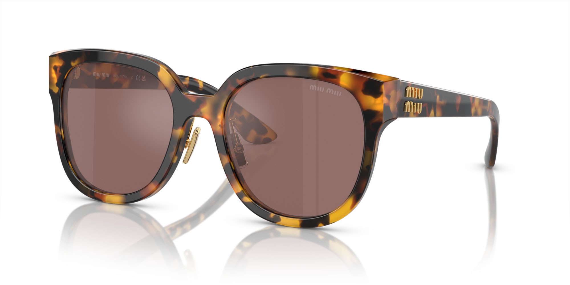 Sunglasses Miu Miu MU 01ZS (VAU70D) color havana miele shape square lenses marrone specchiata argento int viola