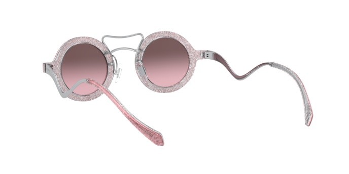 Sonnenbrillen Miu Miu MU 02VS (1467L1) farbe glitter pink form rund gläser pink mirror silver gradient